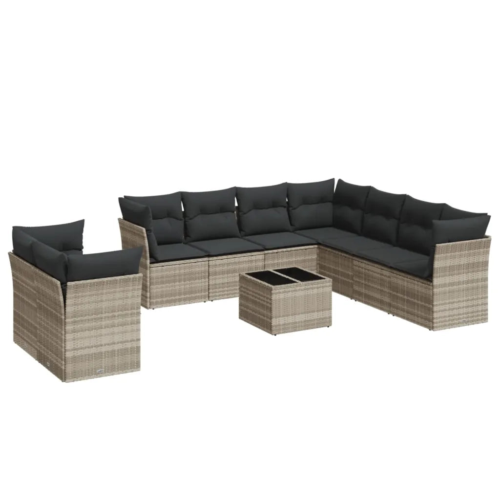 Set Divano Giardino 10 pz con Cuscini Grigio Chiaro Polyrattan