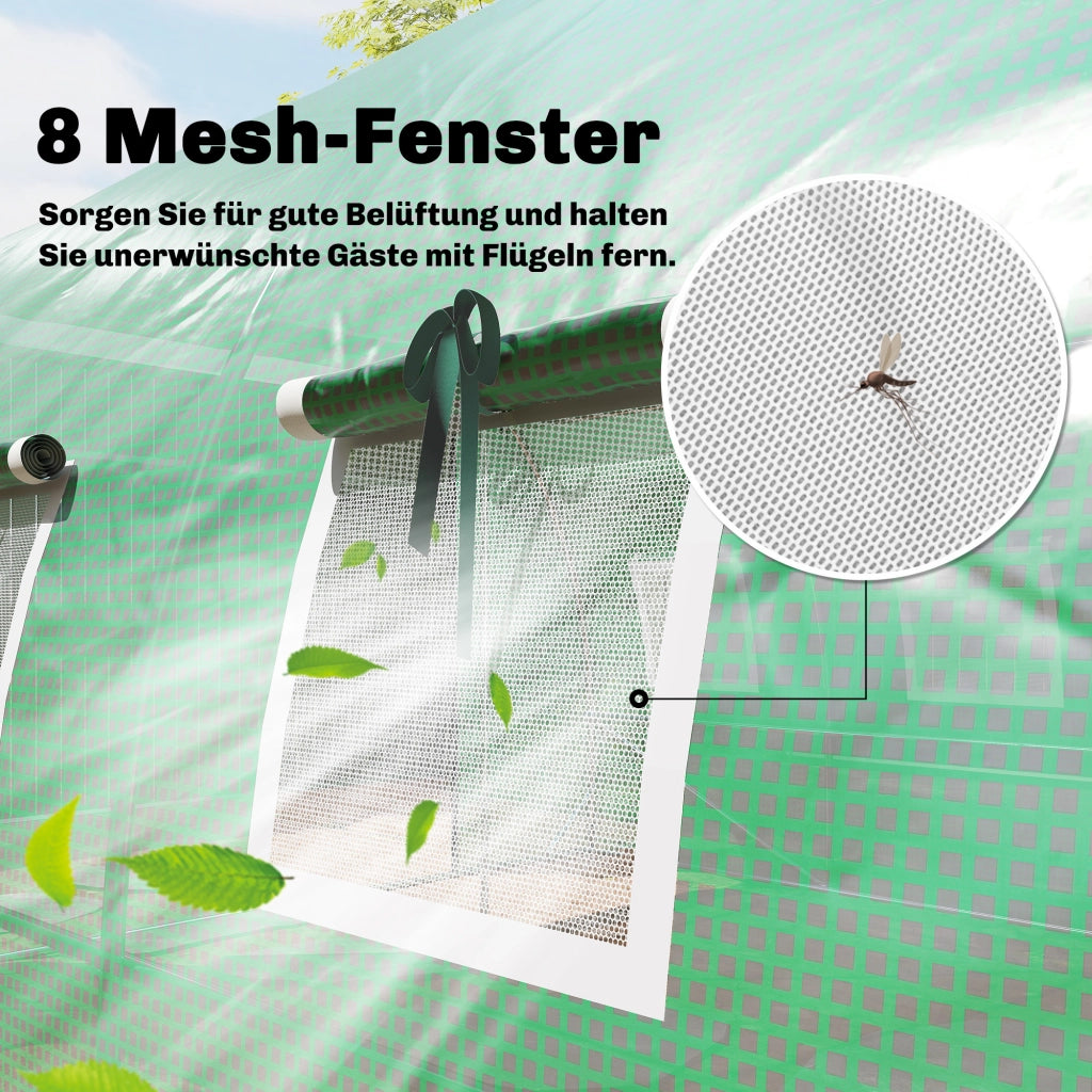 Serra da Giardino 4x3x2m con Porta Zip e 8 Finestre a Rete ¨C Xylo ¨C Verde