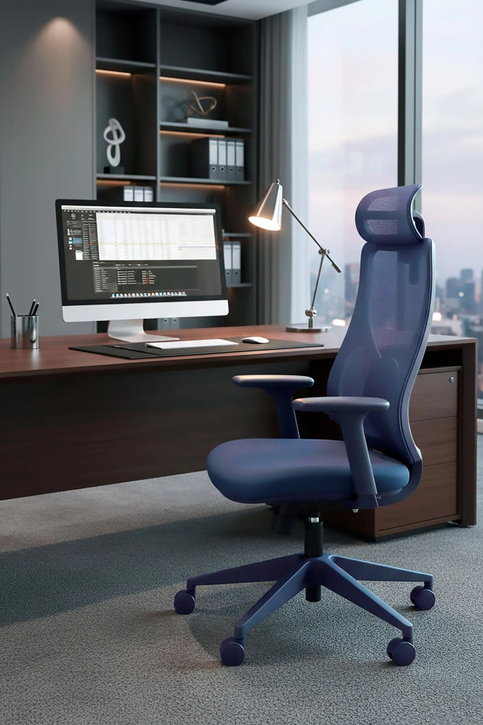 Sedia studio Hispanohogar altezza regolabile in tessuto blu