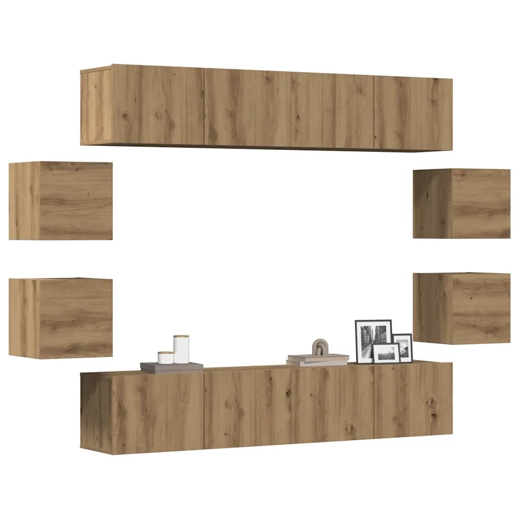 Set Mobile TV 8 pz Montato a Parete Rovere in Legno Multistrato 3328950
