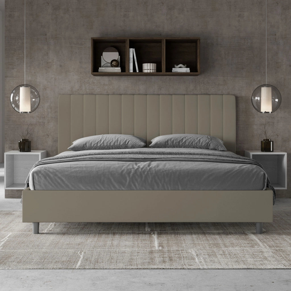 BS COM Letto matrimoniale king size contenitore imbottito 180x190 similpelle cappuccino