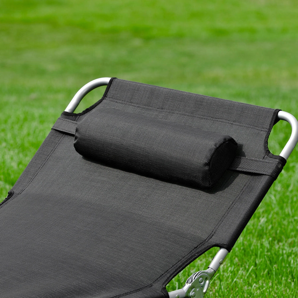 SoBuy Sdraio da Giardino Reclinabile Lettino Prendisole con Cuscino e Tasca Laterale Sedia Sdraio da Esterno per Patio Campeggio Spiaggia Sdraio Pieghevole da Giardino Nero 155x56x81cm OGS35-SCH