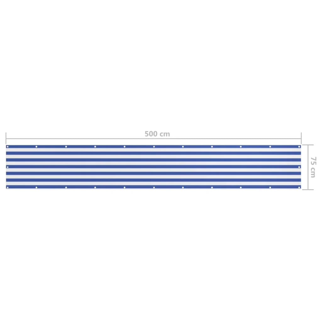 Paravento per balcone frangivista 75 x 500 cm tessuto Oxford bianco e blu 02_0010068
