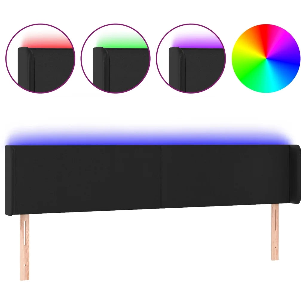 Testiera | Testata a LED Nera 183x16x78/88 cm in Similpelle