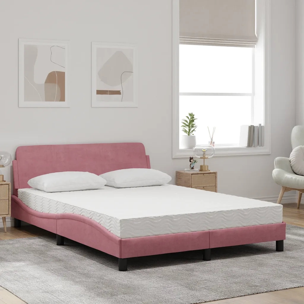 Letto con Materasso-Struttura Letto con Materasso Dover Rosa 120x200 cm in Velluto