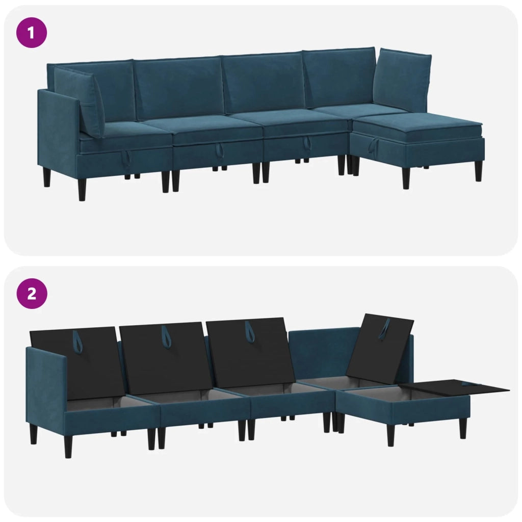 Set di mobili per il soggiorno con cuscino 5 pcs Blu Velluto 3413771