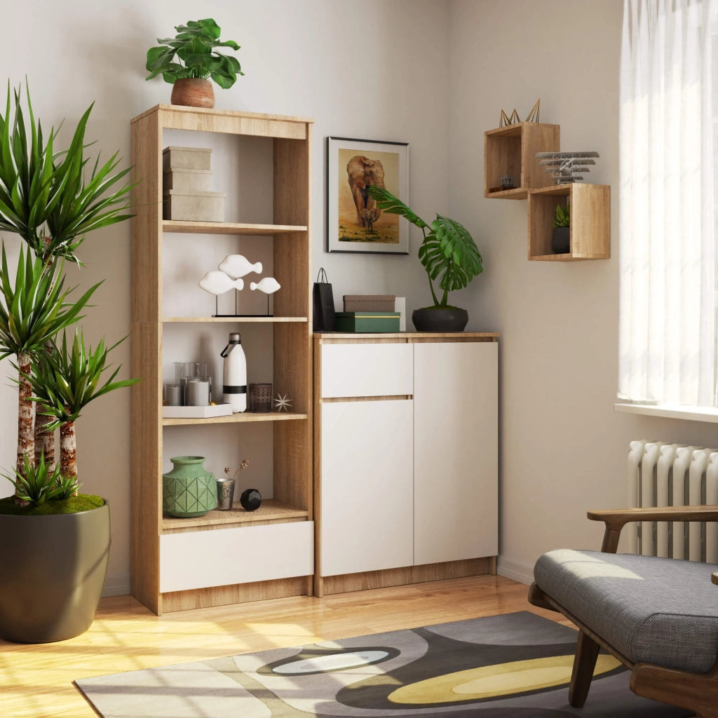 Libreria AKORD R60 Sonoma Quercia, Bianco 60 cm 1 cassetto 60x35x180 cm