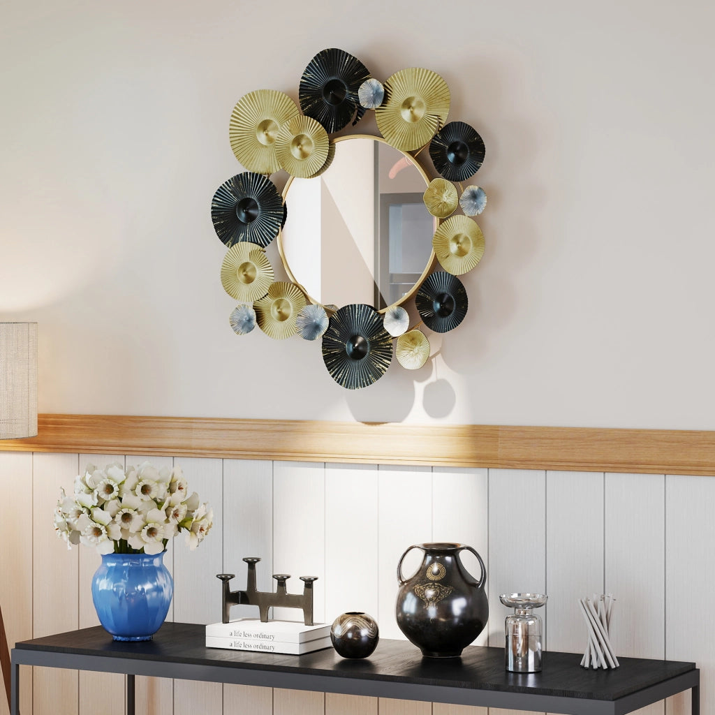Specchio da Parete con Ganci ¨C Minimal ¨C Nero Dorato 84x84 cm