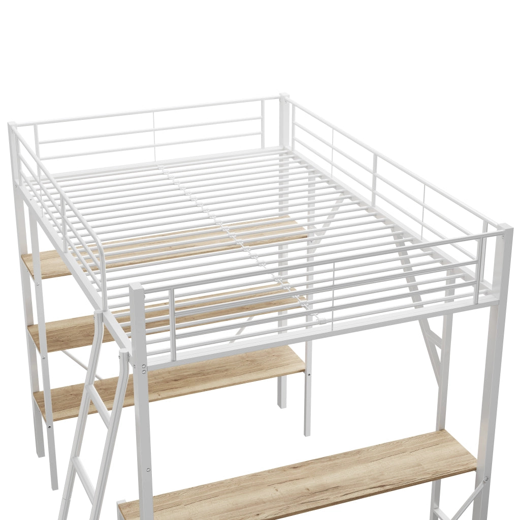 LETTO a soppalco con scrivania e 3 ripiani 90x200 cm bianco MDF e metallo
