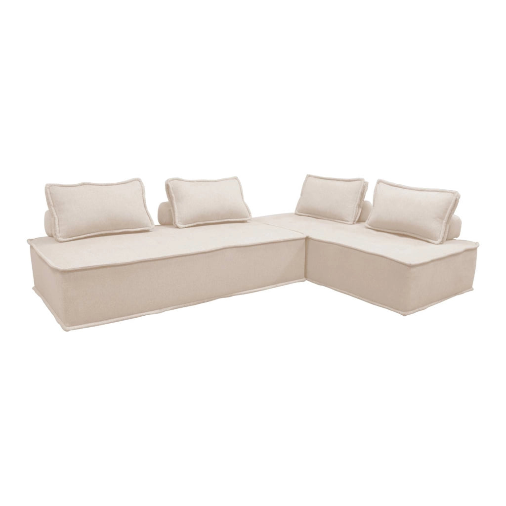 Set 2 moduli per divano modulare in tessuto imbottito, 2 posti, crema