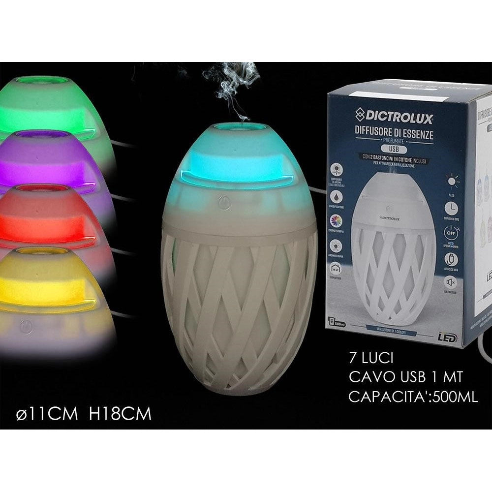 Trade Shop - Diffusore Di Essenze Profumate A Ultrasuoni 7 Luci Led Usb ø11cm H18cm Per Cromoterapia -