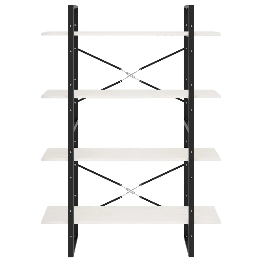 Libreria a 4 Ripiani-Scaffale per Libri-Mobile di Stoccaggio Bianca 100x30x140 cm in Massello di Pino
