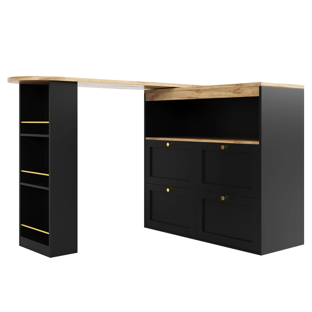 Mobile modulare L a 360° con 4 cassetti e ripiani aperti, in MDF, colore nero