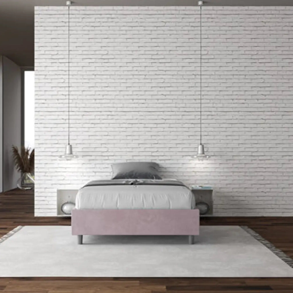 Letto matrimoniale francese contenitore imbottito 140x210 microfibra glicine Azelia