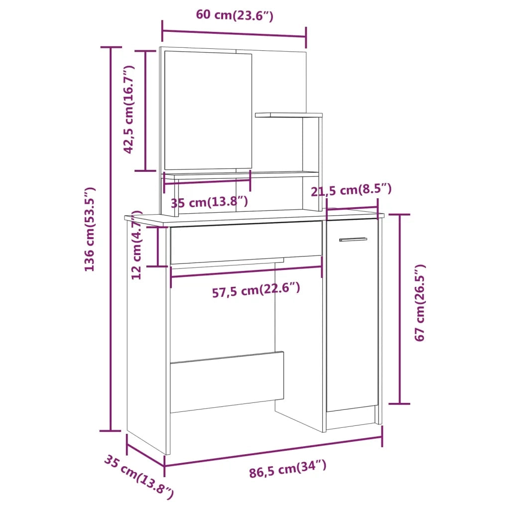 Toeletta con Specchio-Tavolo da Vanit¨¤ Rovere Fumo 86,5x35x136 cm