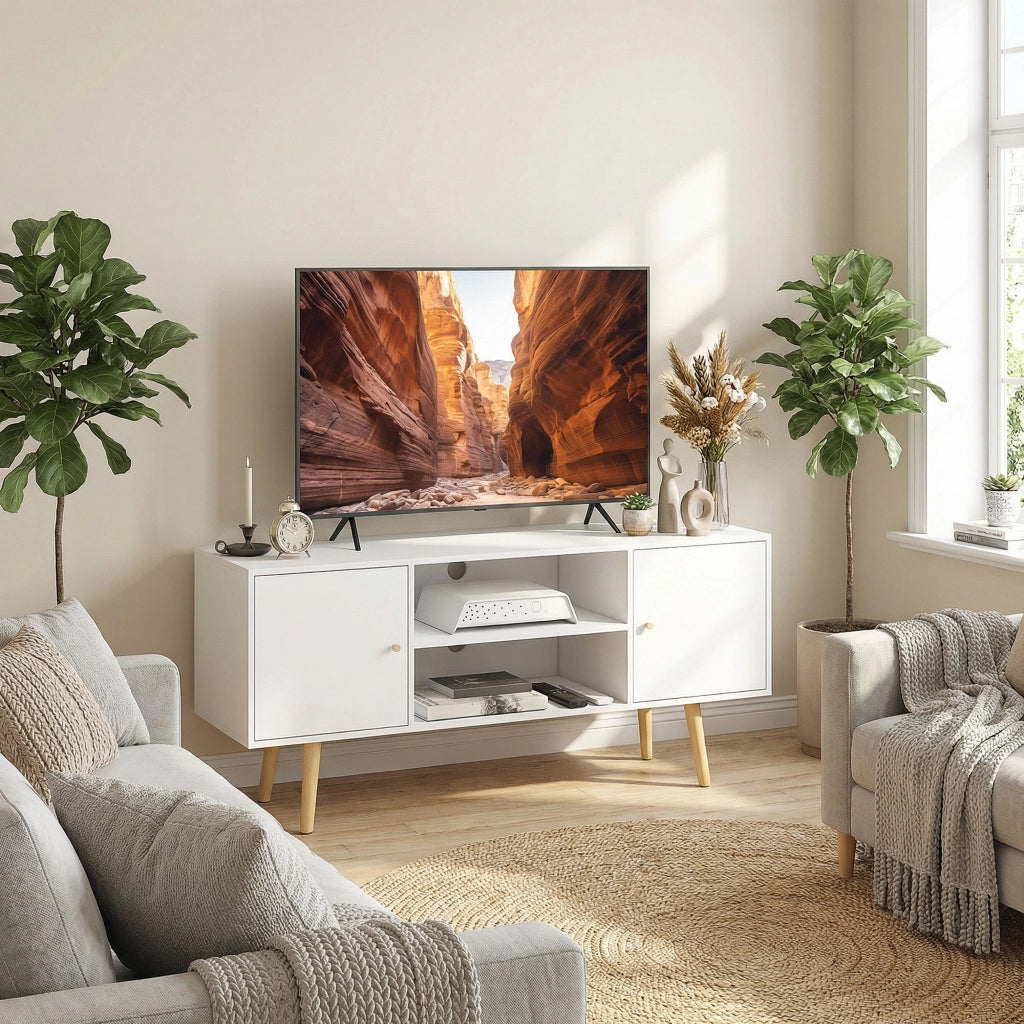 Mobile TV Scandinavo ¨C Minimal ¨C Bianco Legno Pin 120x34x50cm