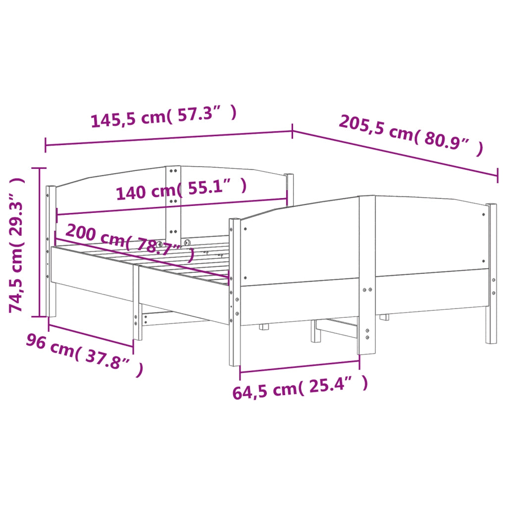 Giroletto senza Materasso-Struttura Letto Marrone Cera 140x200cm Massello Pino 748234
