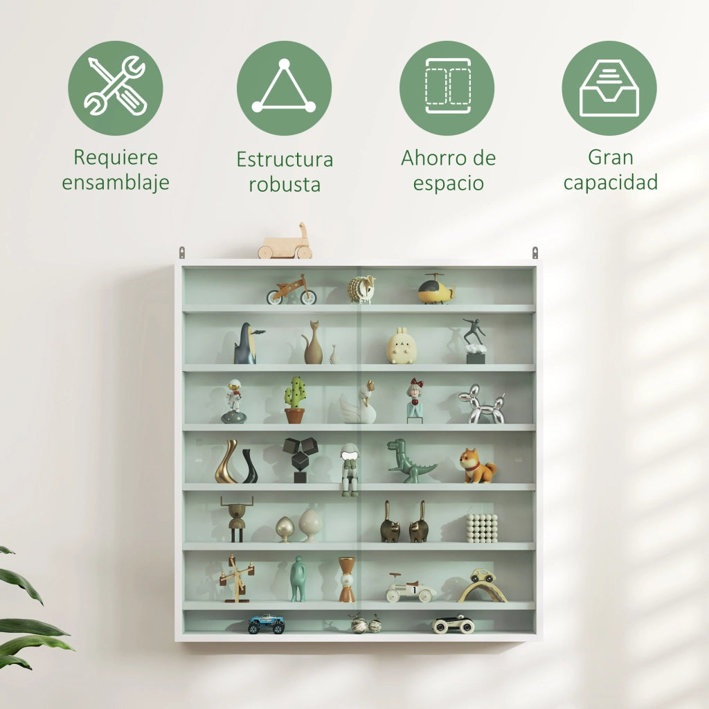 Libreria a Muro con Ripiani Aggiustabili e 2 Ante Scorrevoli Vetro ¨C Minimal ¨C Bianco 80x9.5x83 cm