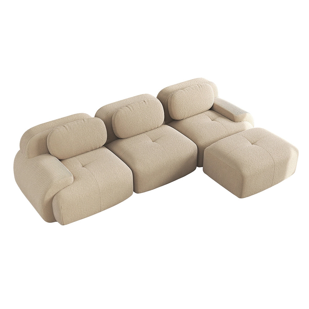 Divano angolare modulare - Xylo - Velluto costato, braccioli XL, imbottitura 32D, beige