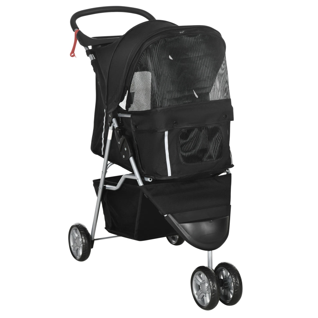 Passeggino per Cani Piccoli Pieghevole, Carrozzina per Cani con Ruote con Freni, Portabicchieri, Cestino Portaoggetti e Imbottitura Rimovibile e Lavabile, per Animali Domestici 10 kg, Nero