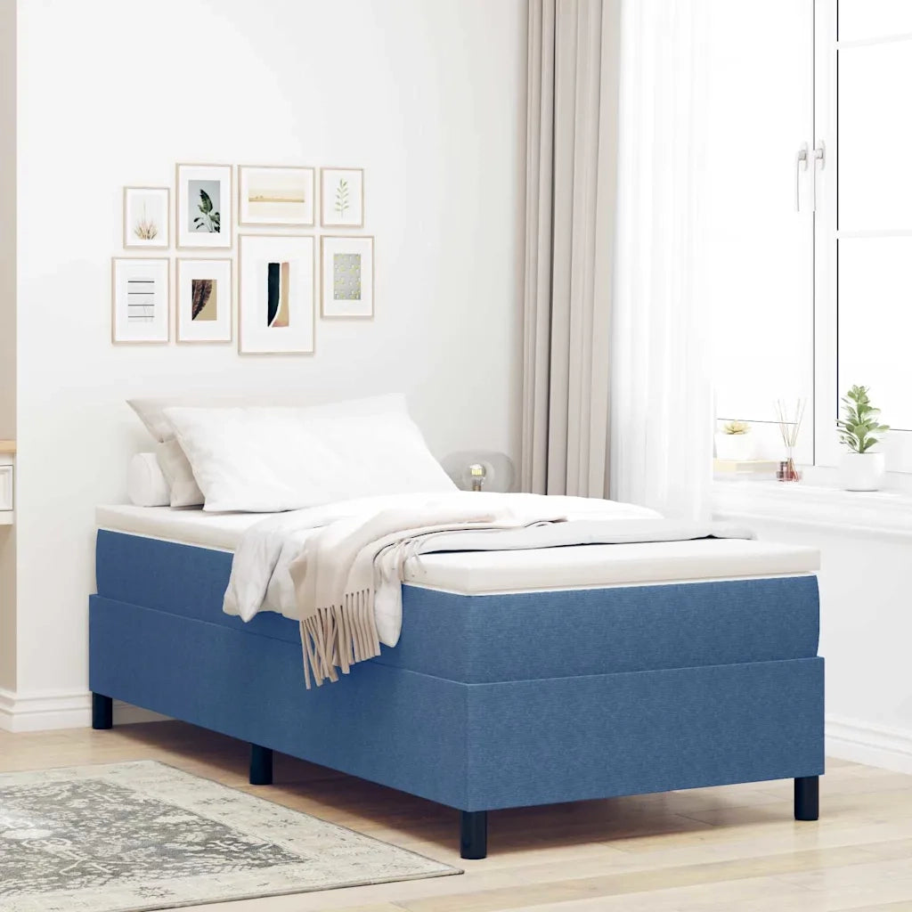 Letto singolo | Letto per adulti | Letto a molle Blu e Bianco 90 x 200 cm Tessuto in Cords