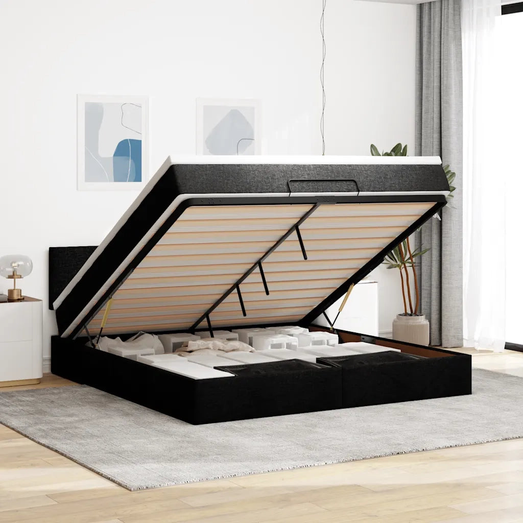 Pouf Letto con Materasso e LED Nero 180x200cm Tessuto 3312245