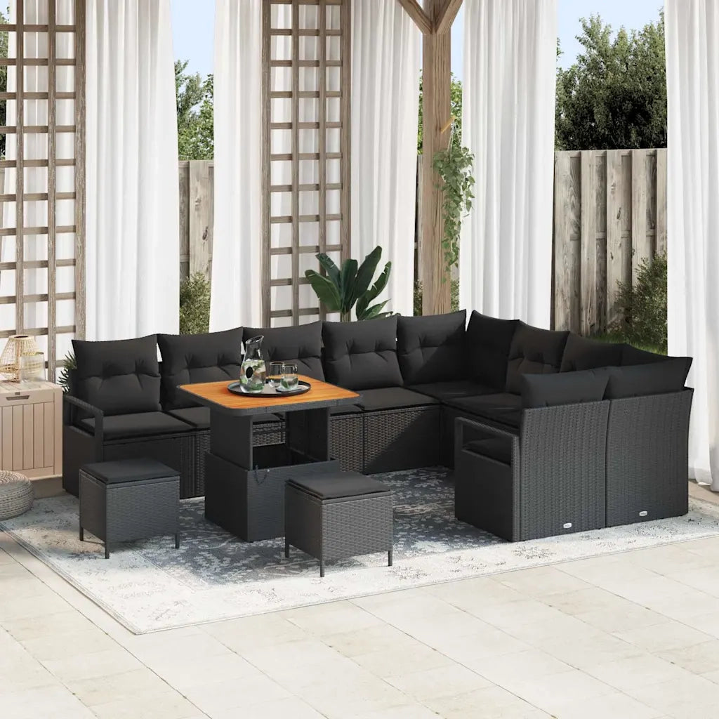 Set Divano da Giardino con cuscino 12 pcs Nero polyrattan 3362559