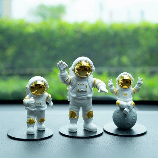 Decorazioni da parete in metallo dorato, set a specchio astronauta, figurine astronauta per decorazione, per auto, ufficio, casa, torta.