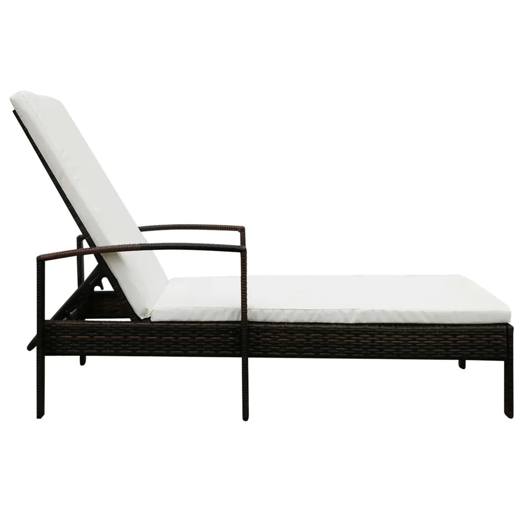 Lettino Prendisole con Cuscino in Polyrattan Marrone 42941