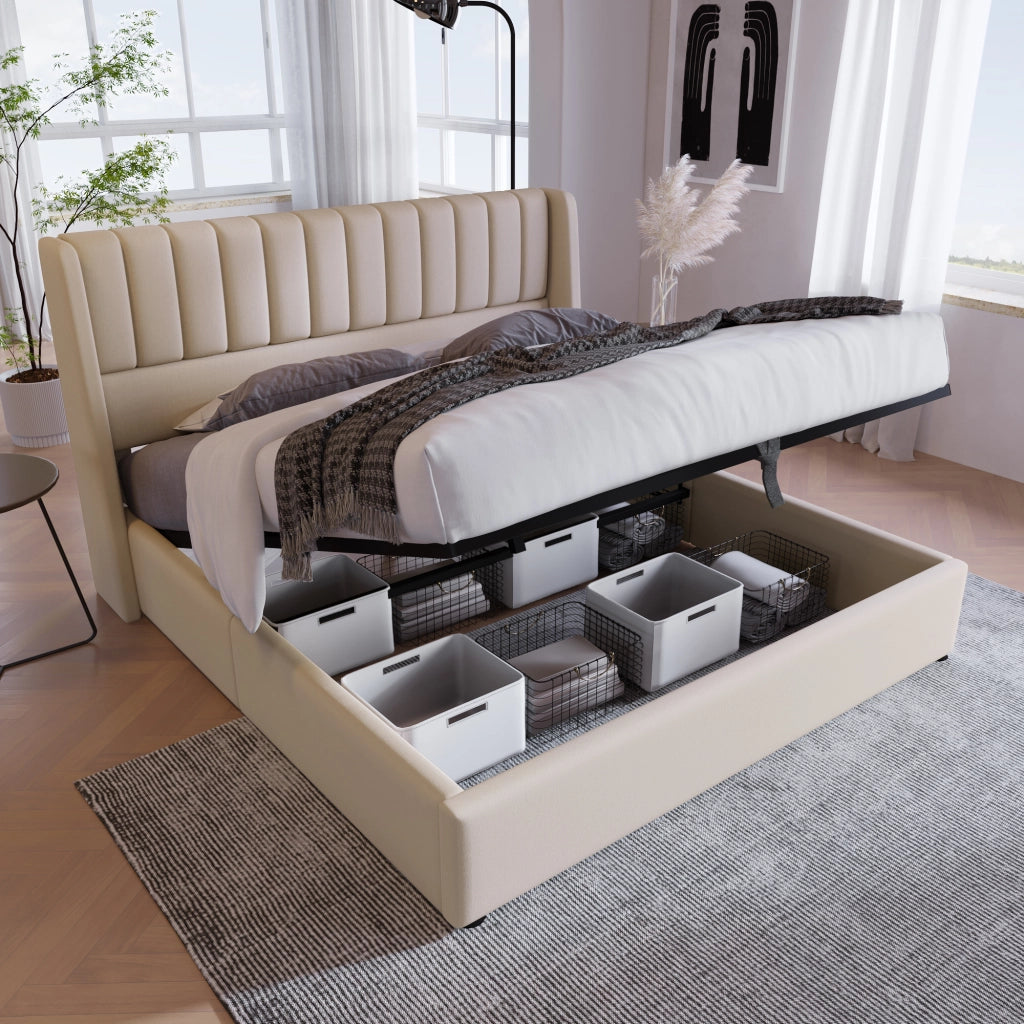 letto imbottito lino beige 180x200 cm