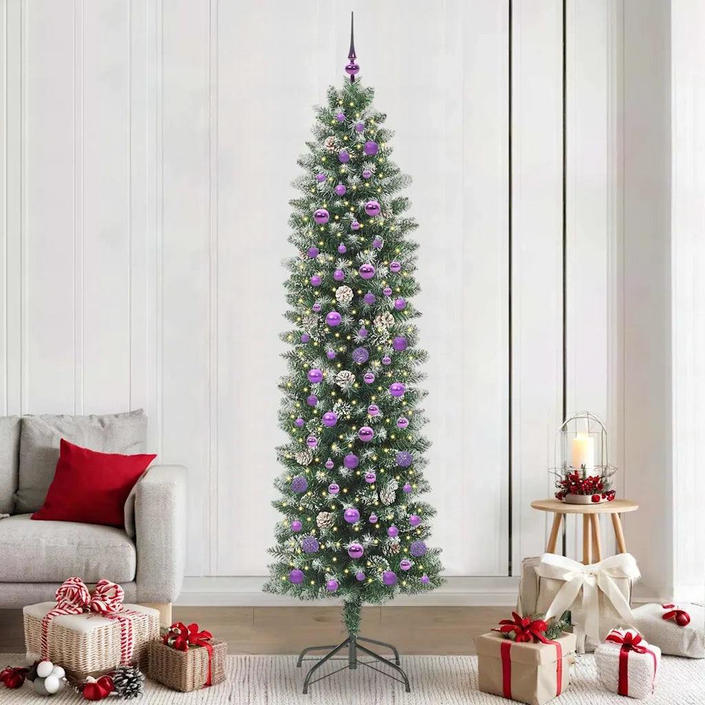 Albero di Natale Artificiale Sottile Verde e Bianco 240 cm 3395323