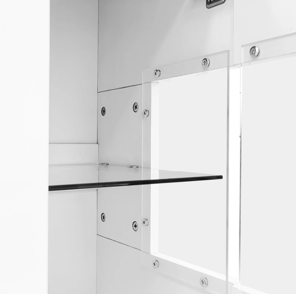 Madia 140x35x75 cm con LED a 16 colori e 2 ante 3 cassetti in MDF; truciolare e vetro bianco e marmo grigio