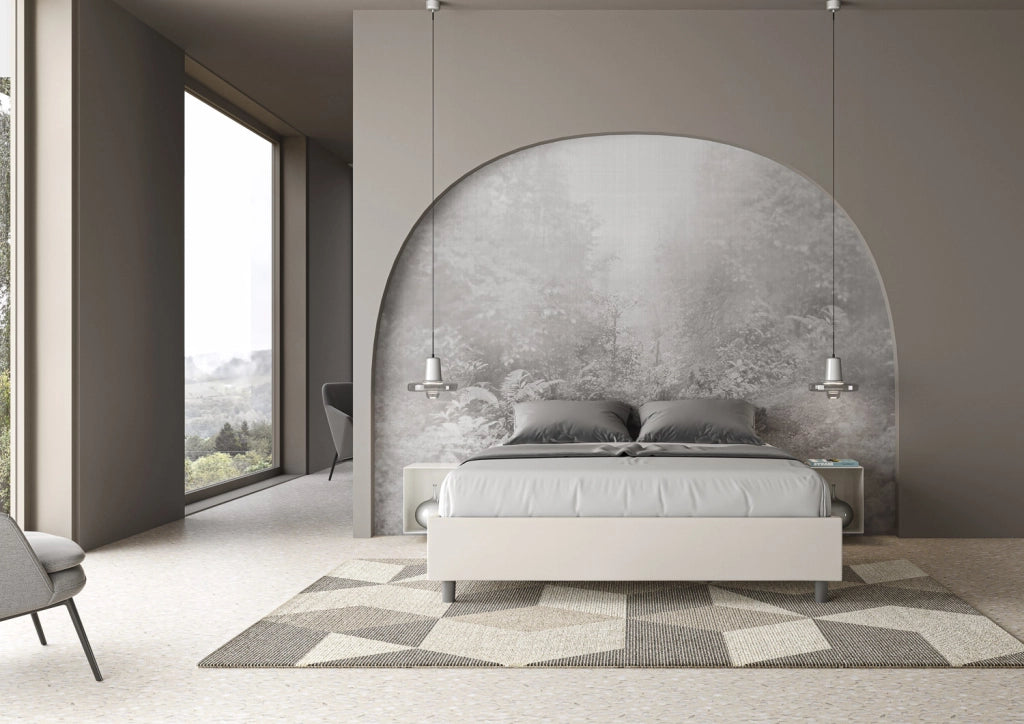 BS COM Letto matrimoniale francese con rete imbottito 140x210 similpelle bianco
