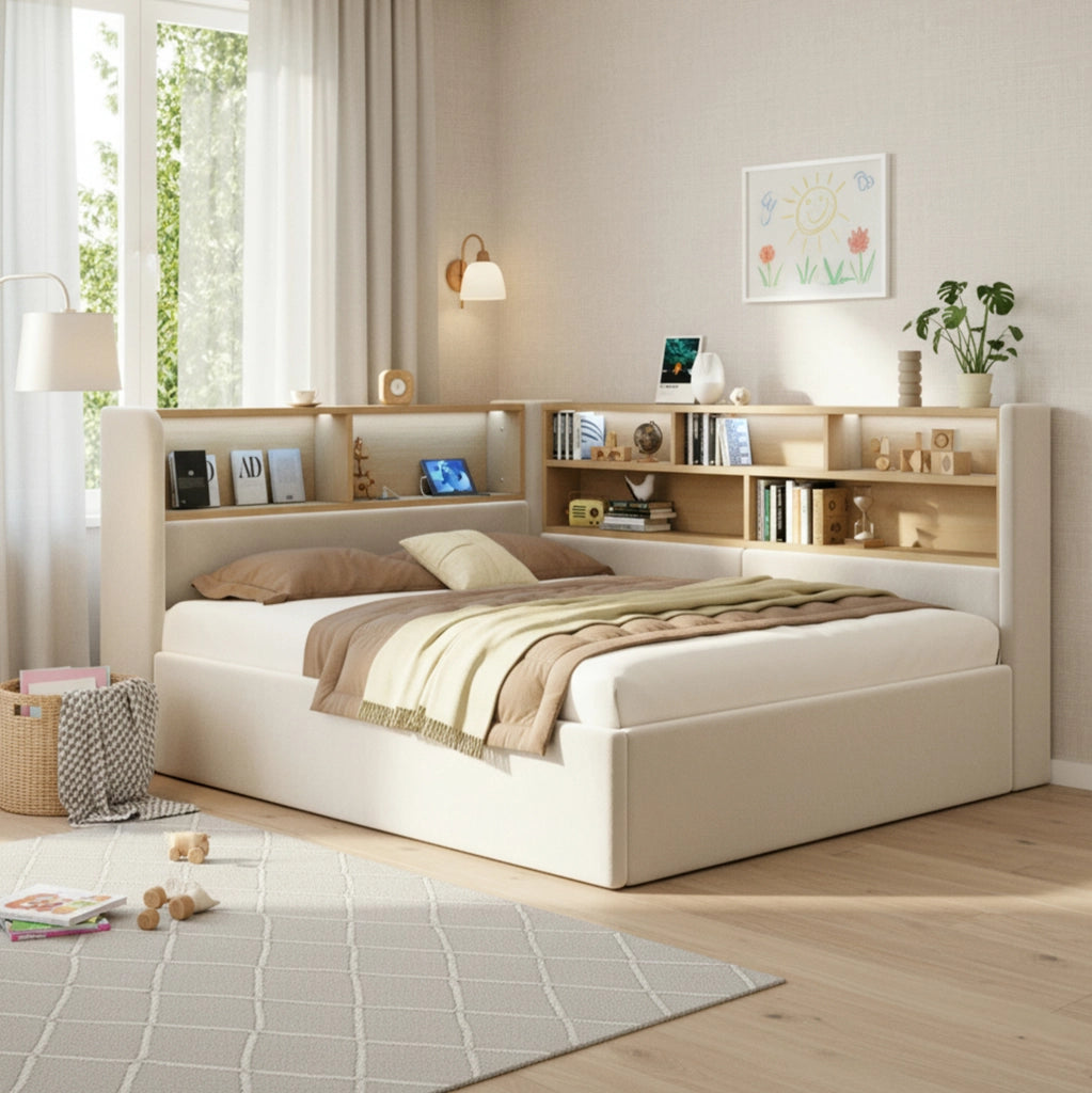 Daybed imbottito con contenitore idraulico, LED e porte USB-C 140x190 cm