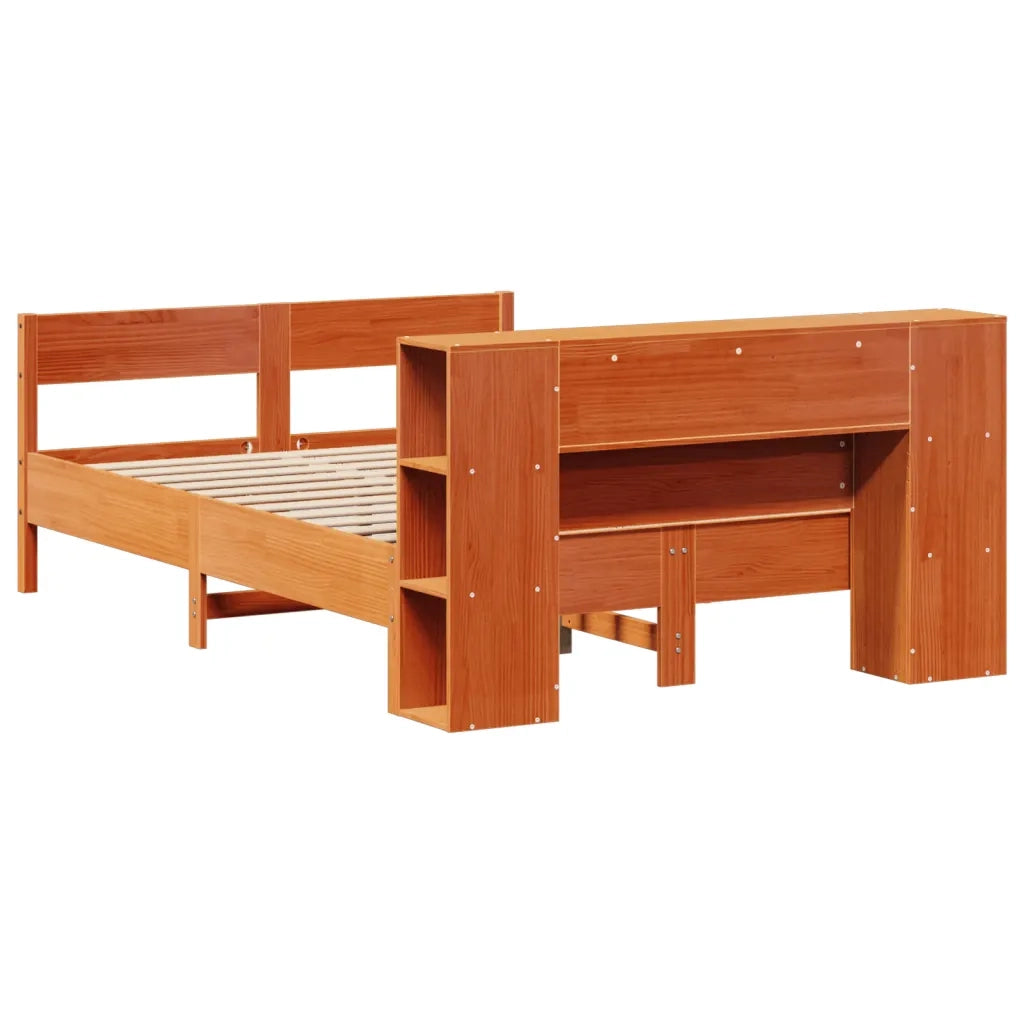 Letto Libreria senza Materasso Marrone Cera 140x200 cm in Pino 3322950