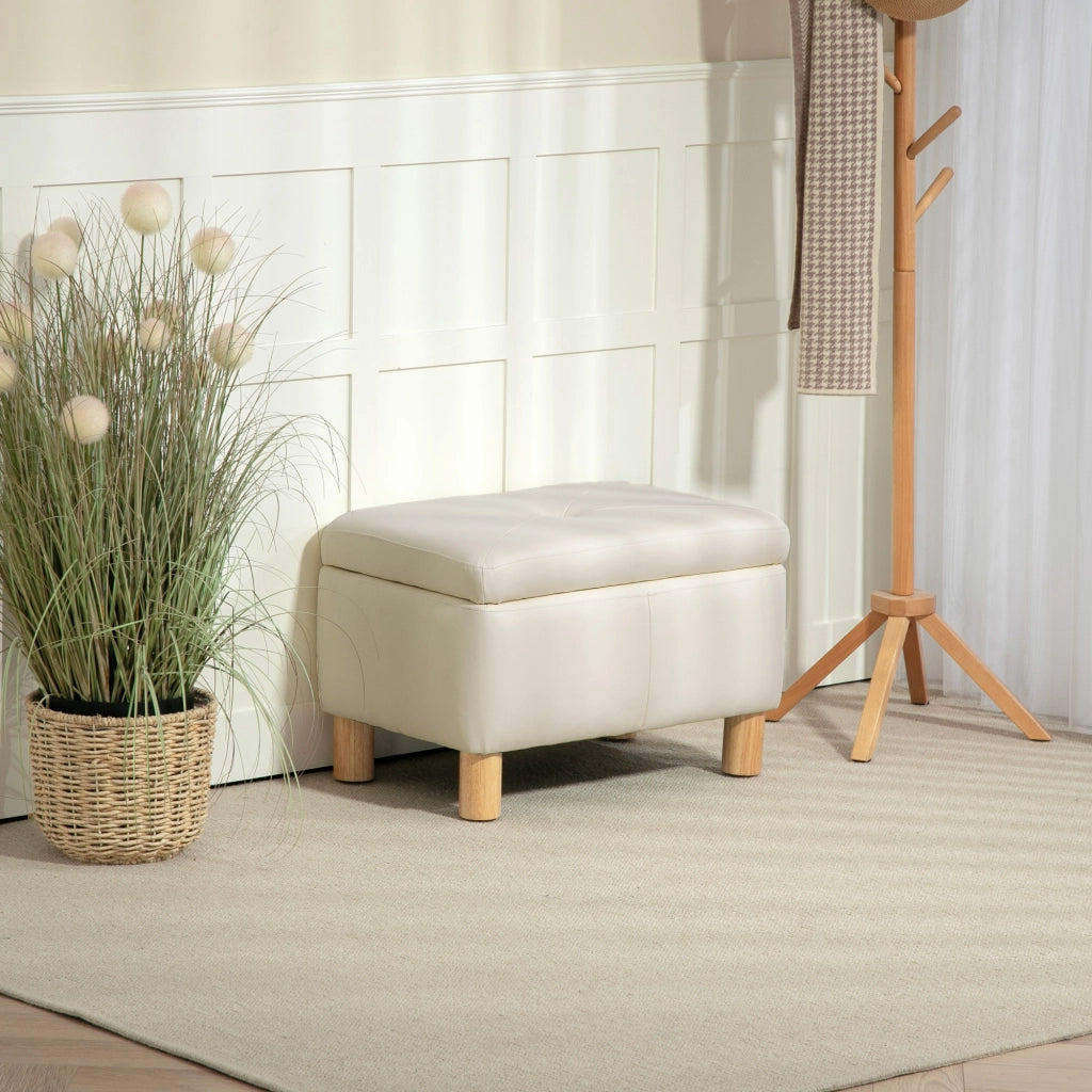 Pouf con contenitore ¨C zephmum ¨C crema, similpelle, 60x38x40 cm