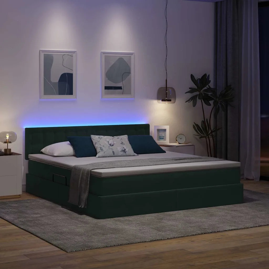 Letto con contenitore e LED Verde Scuro 160 x 200 cm Velluto 3371526