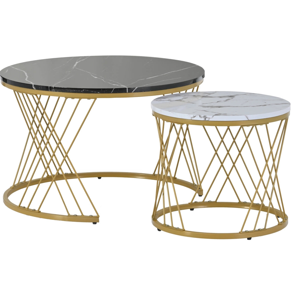 Set di 2 tavolini da caffè 70x70x45 cm e 45x45x40 cm impilabili in MDF nero