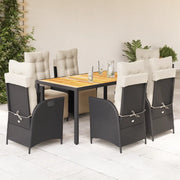 Set da Pranzo da Giardino 7 pz Nero con Cuscini in Polyrattan