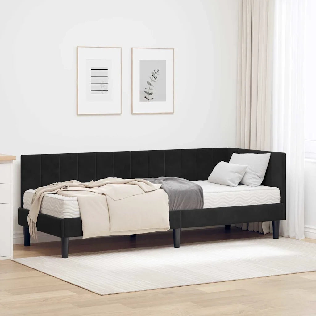 Struttura Letto Angolare con Materasso 2 pz-Giroletto con materasso Nero Velluto 980336