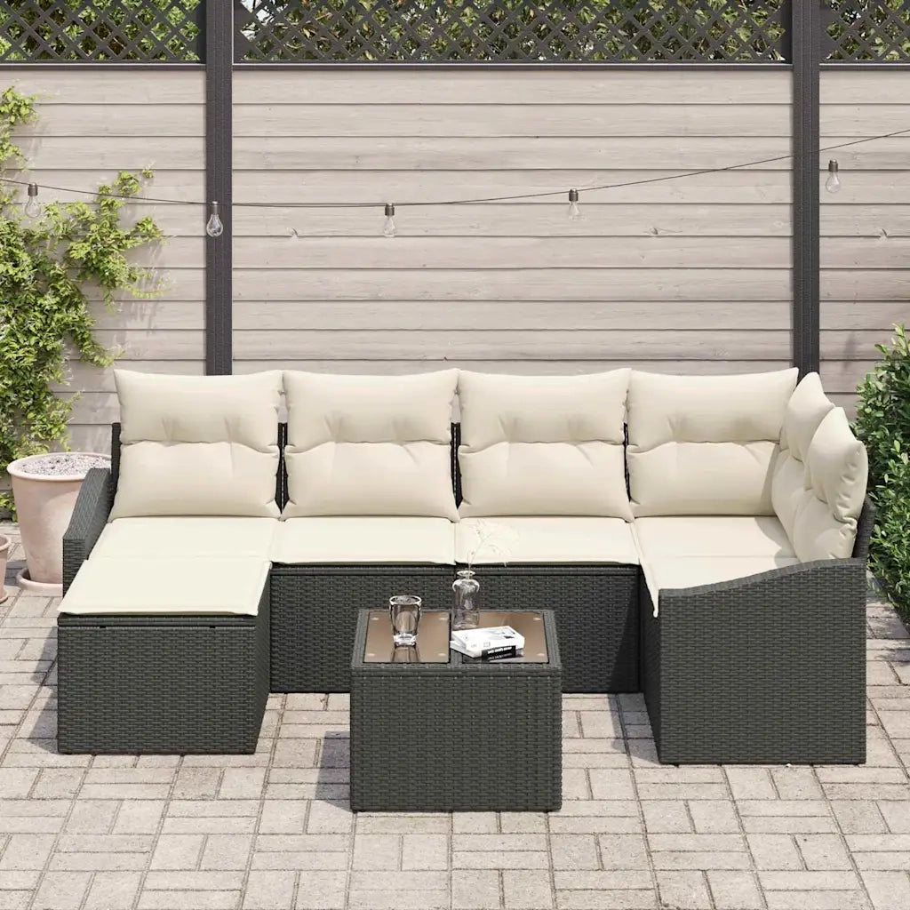 Set di divani con cuscino 7 pcs Nero polyrattan