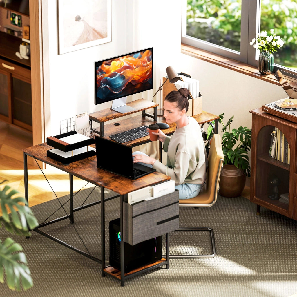 Scrivania angolare a L 168 x 120 cm con vani portaoggetti, borsa portaoggetti, scrivania reversibile per computer con supporto per monitor, scrivania