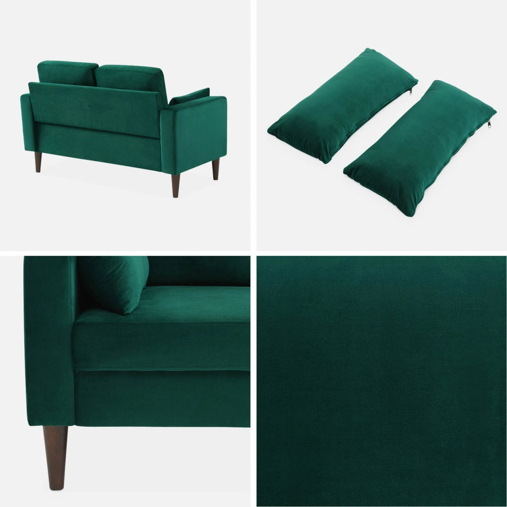 Divano stile vintage in velluto, 2 posti, verde inglese