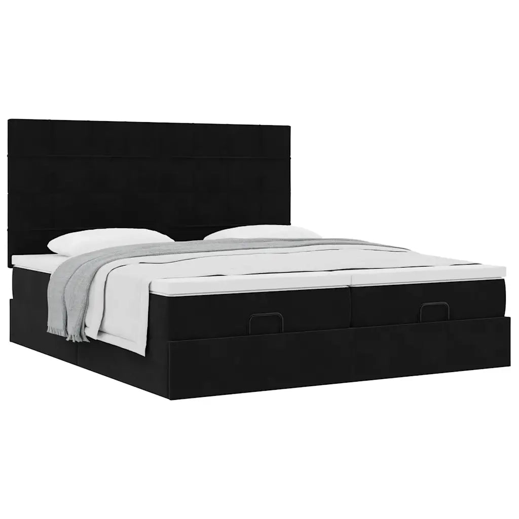 Struttura Letto Pouf con Materassi Nero 200x200 cm Velluto 3313780