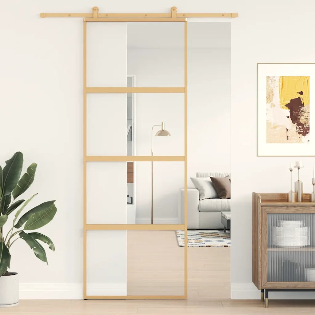 Porta Scorrevole Dorata 76x205 Vetro Trasparente ESG Alluminio 155178