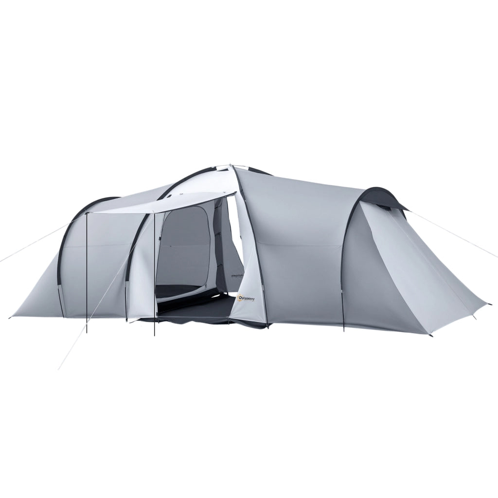 Tenda da Campeggio 5 Posti con 2 Camere Impermeabile con Baldacchino, 590x245x193 cm, Grigio