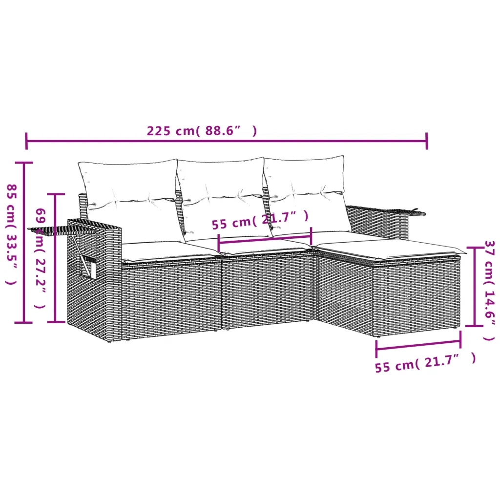 Set Divano da Giardino 4 pz | Set Salotto da Giardino con Cuscini Beige in Polyrattan