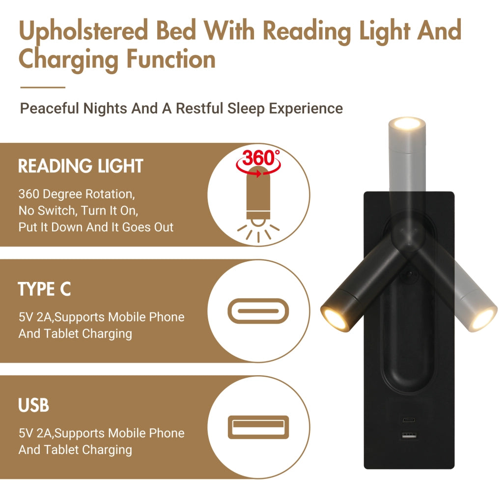 OKWISH Camera Da Letto Completa con Letto Contenitore Idraulico 160 x 200 cm, 2 Comodini e Luci Lettura USB, Velluto Grigio