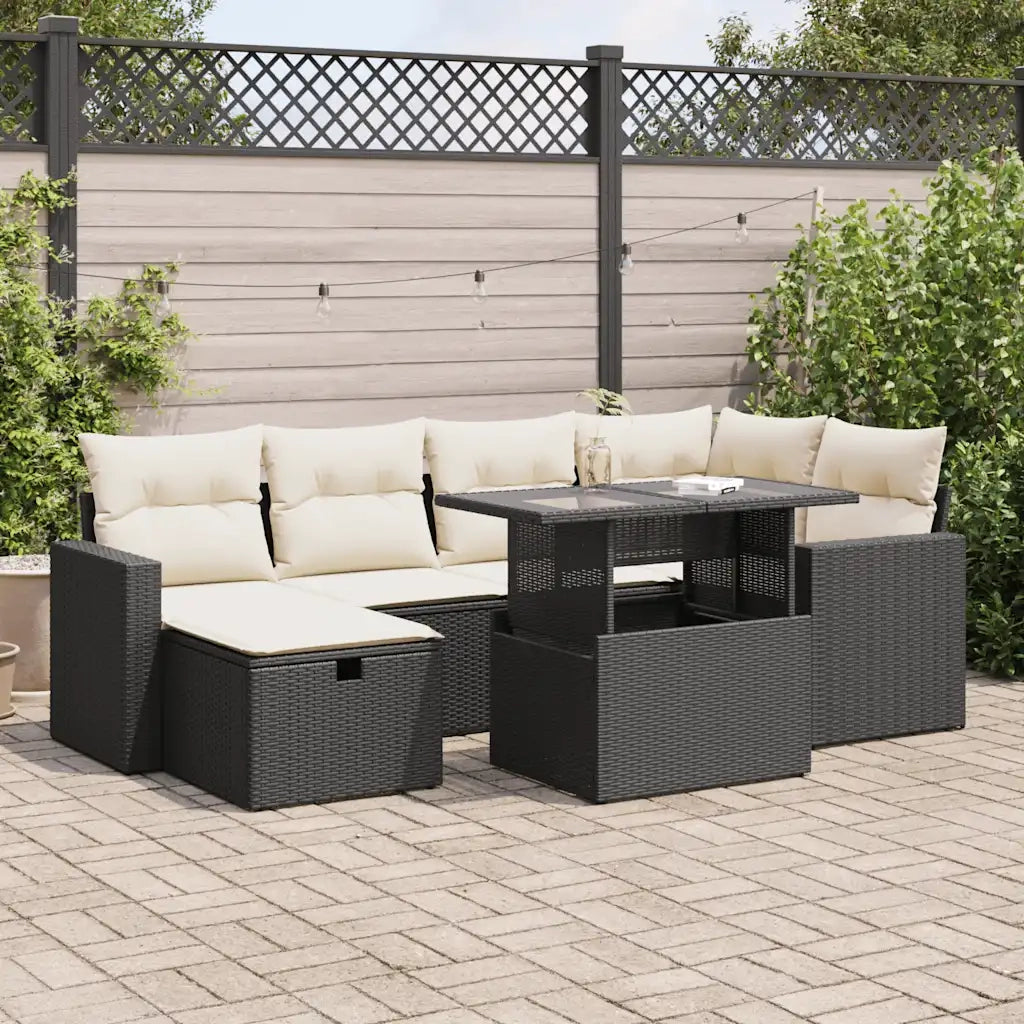 Set Divani da Giardino con Cuscini 7pz Nero Polyrattan 3327816