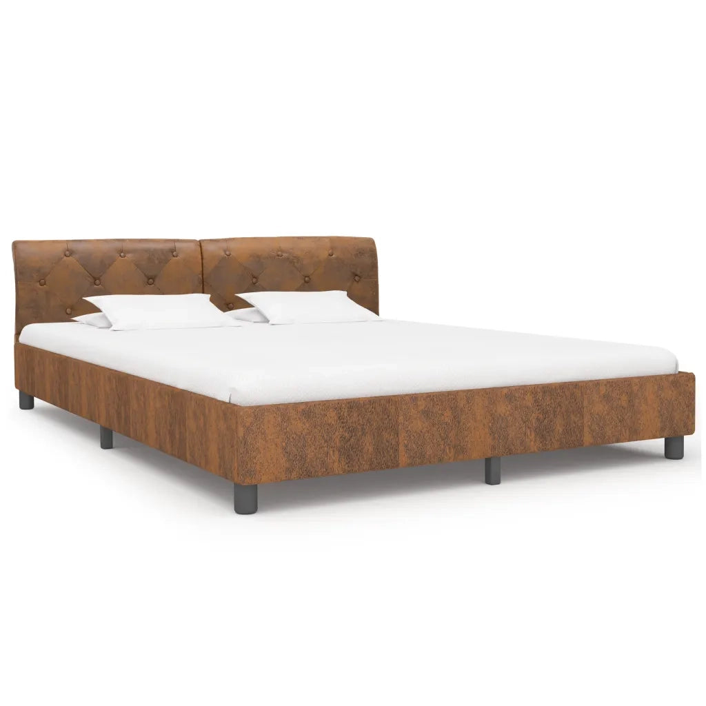 Letto matrimoniale | Letto per adulti | Giroletto Marrone in Similpelle Scamosciata 180x200 cm
